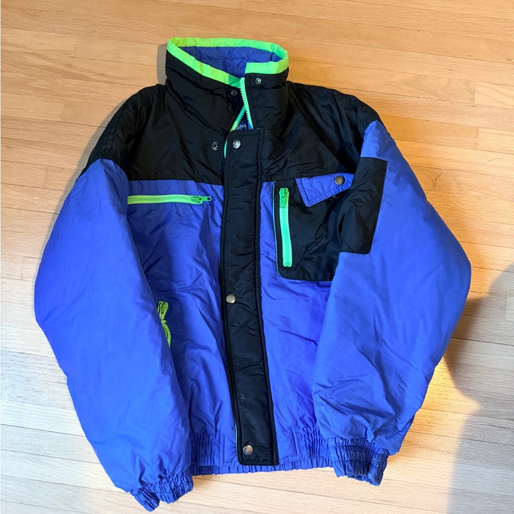 Canyon River Blues Kids Blue and Black Puffer Jacket with Green Highlights